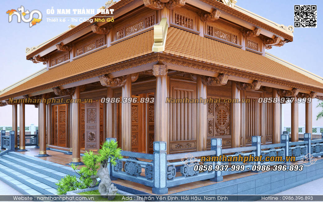 Nhà gỗ 3 gian 2 chái làm từ gỗ lim nam phi